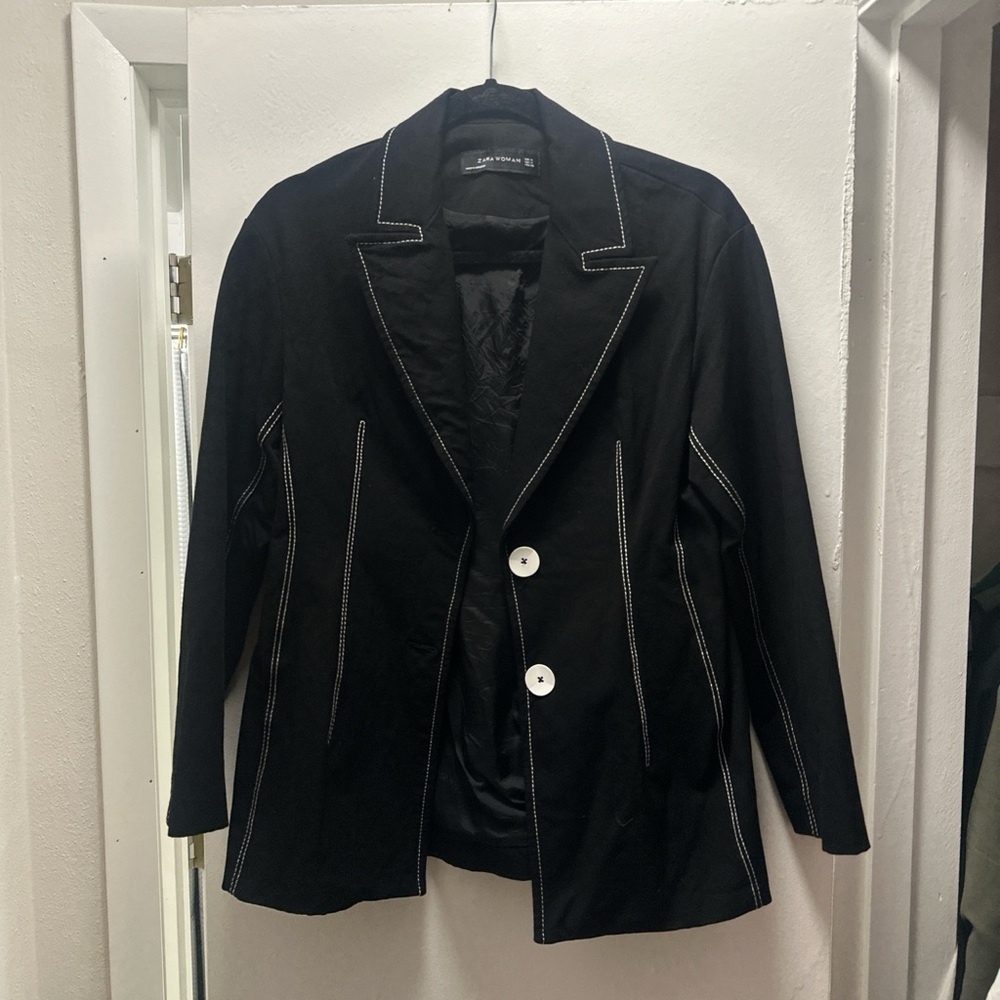 Zara Black Blazer with White Accents